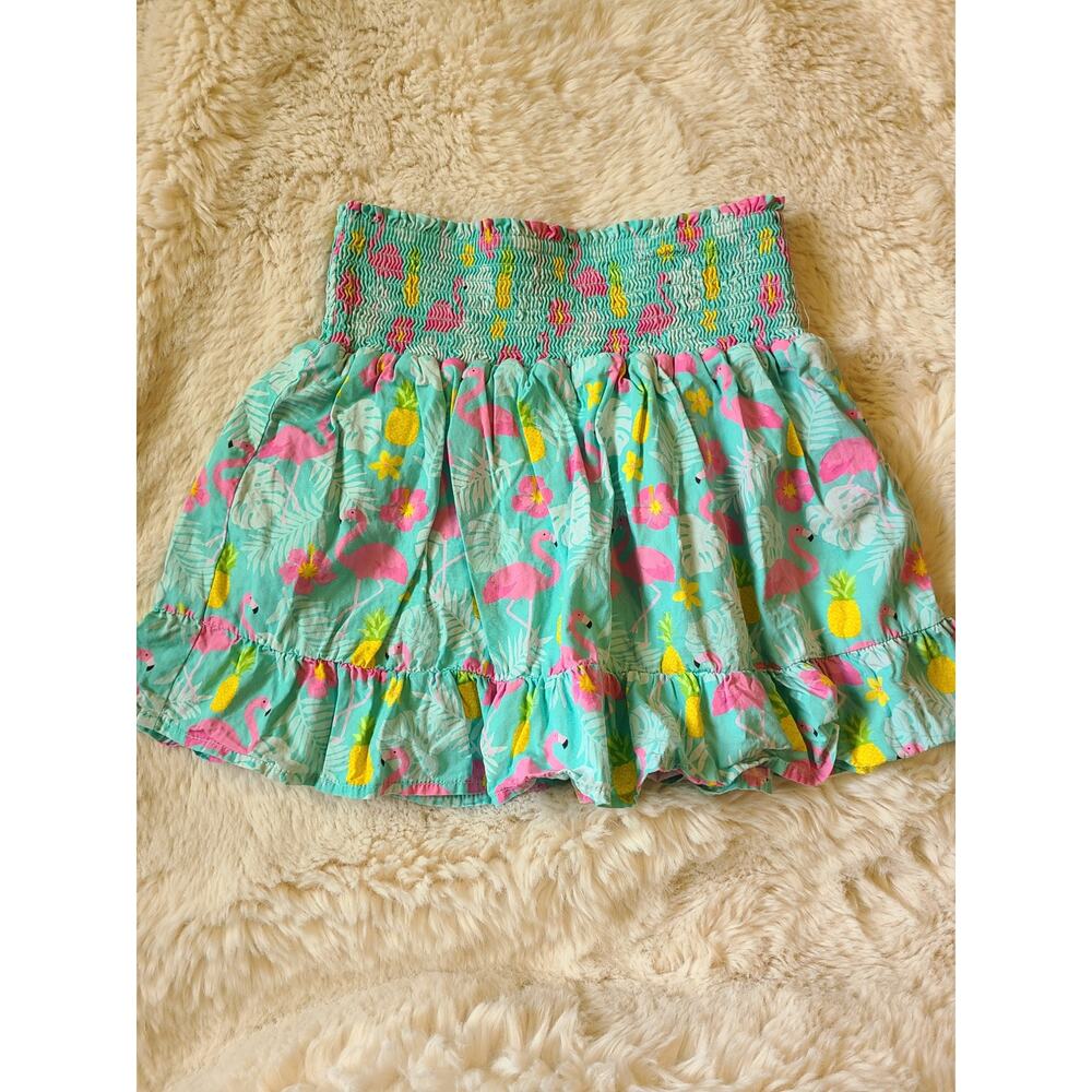 Girls Gymboree Flamingo Smocked ruffle Skort Seaside palms Green size 10